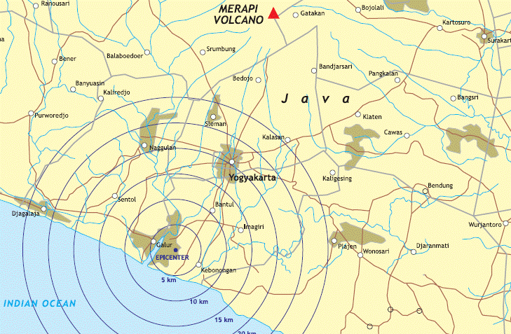 Lokasi episentrum gempa Yogyakarta